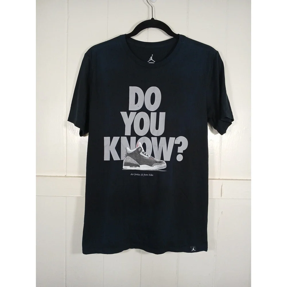 Nike Shirt Air Jordan 3‎ Cement Do You Know Shirt Men's Medium Black Cotton Tee